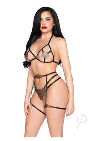 Adj Bra Pearl Gstring Garter Os Blk 3pc