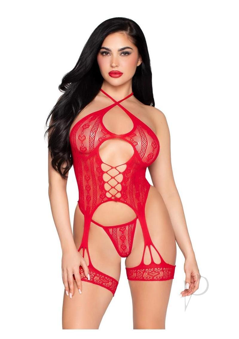 Heart Halter And G String Os Red 2pc