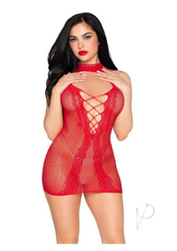 Dotted Halter Mini Dress Open Os Red