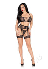 Dotted Bra Gstring Garter Os Blk 3pc