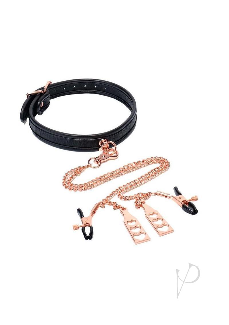 Punishment Choker Nipple Clamp Rose Gld