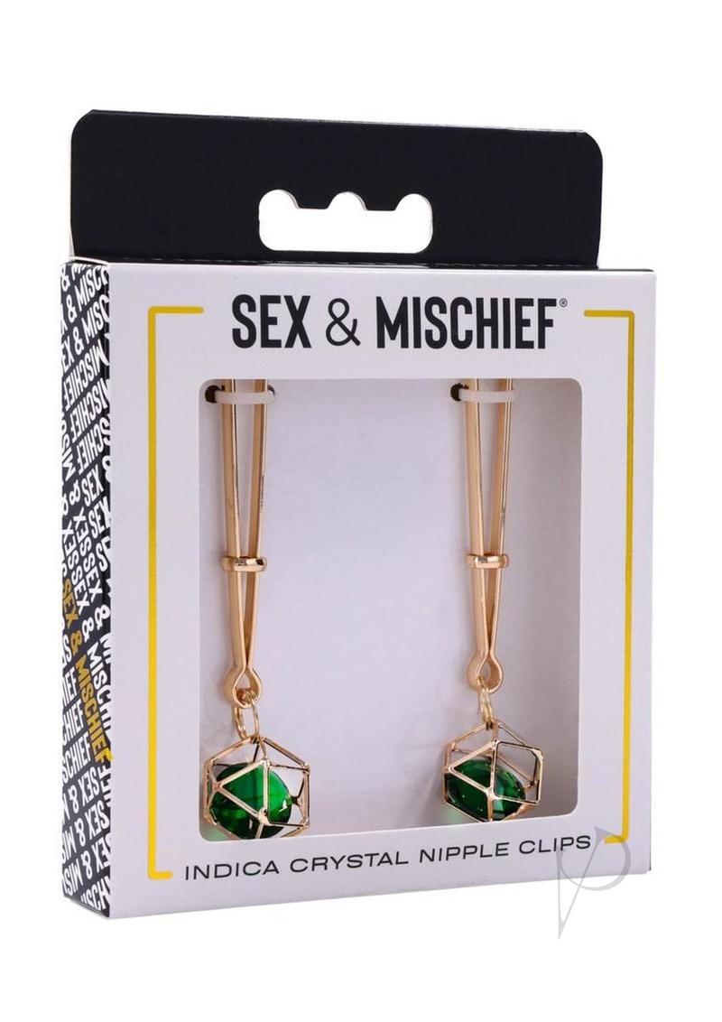 Sandm Indica Crystal Nipple Clips Grn/gld