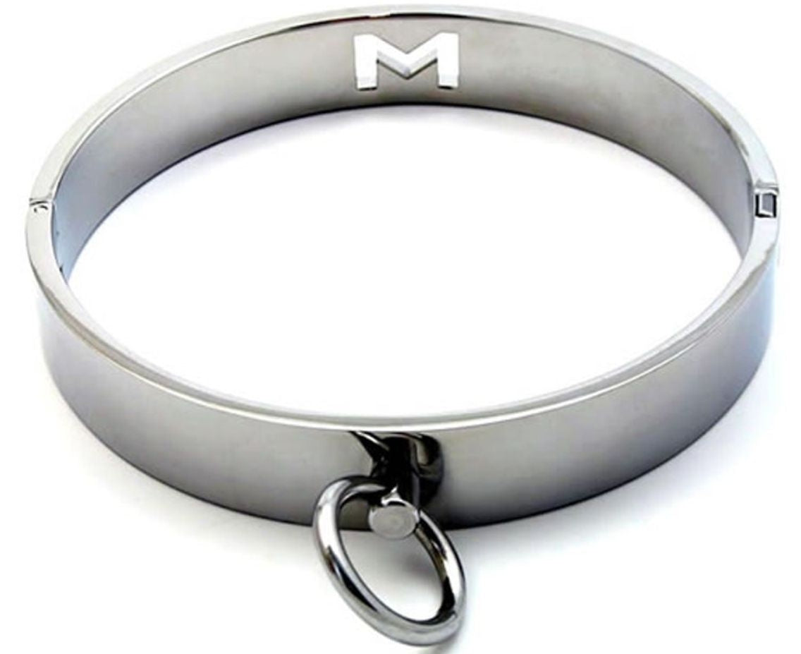 CHROME BONDAGE COLLAR WITH MAGNETIC LOCKING PIN