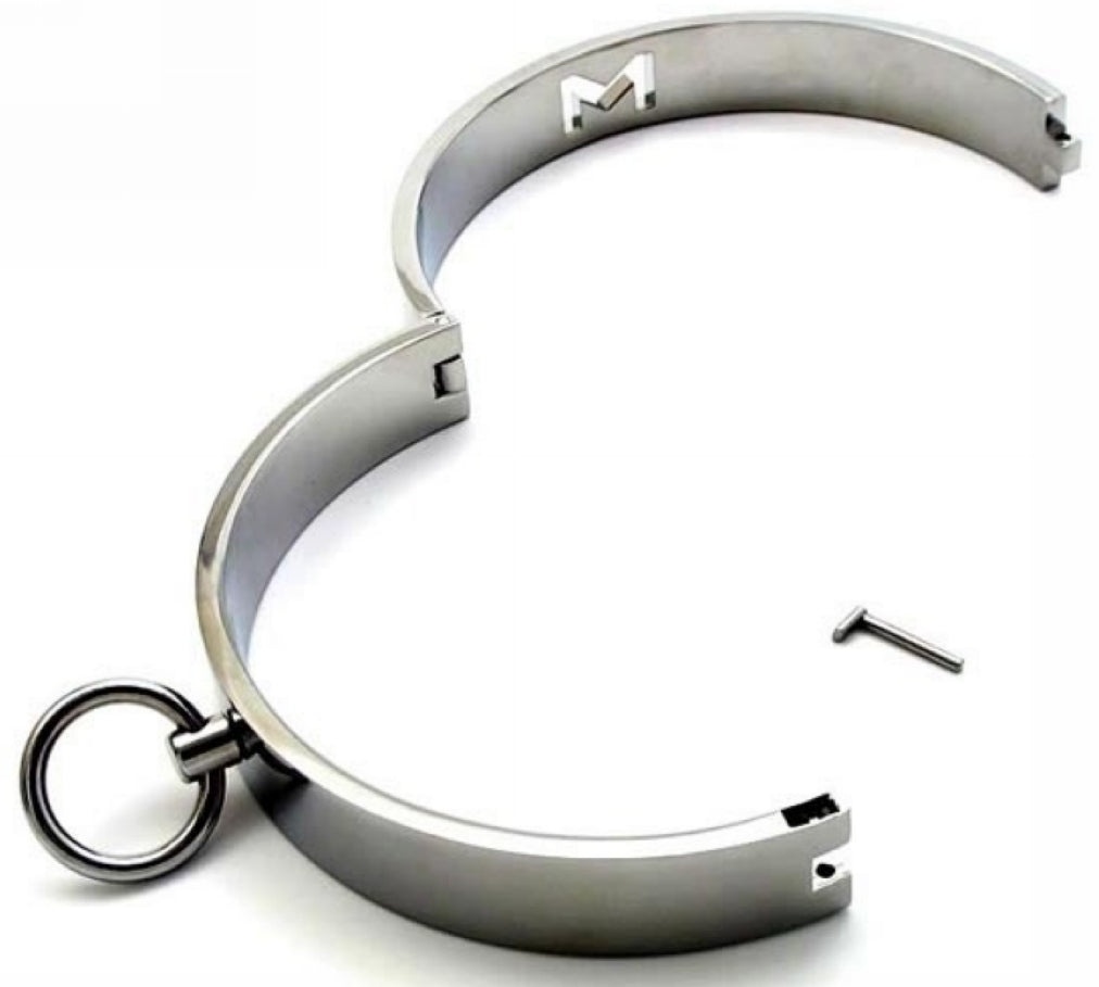 CHROME BONDAGE COLLAR WITH MAGNETIC LOCKING PIN
