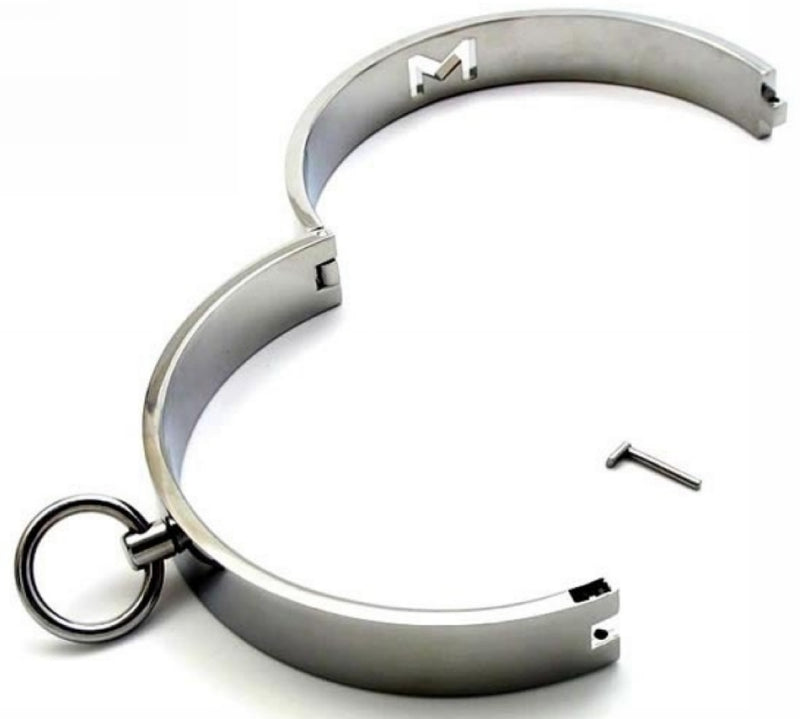 CHROME BONDAGE COLLAR WITH MAGNETIC LOCKING PIN