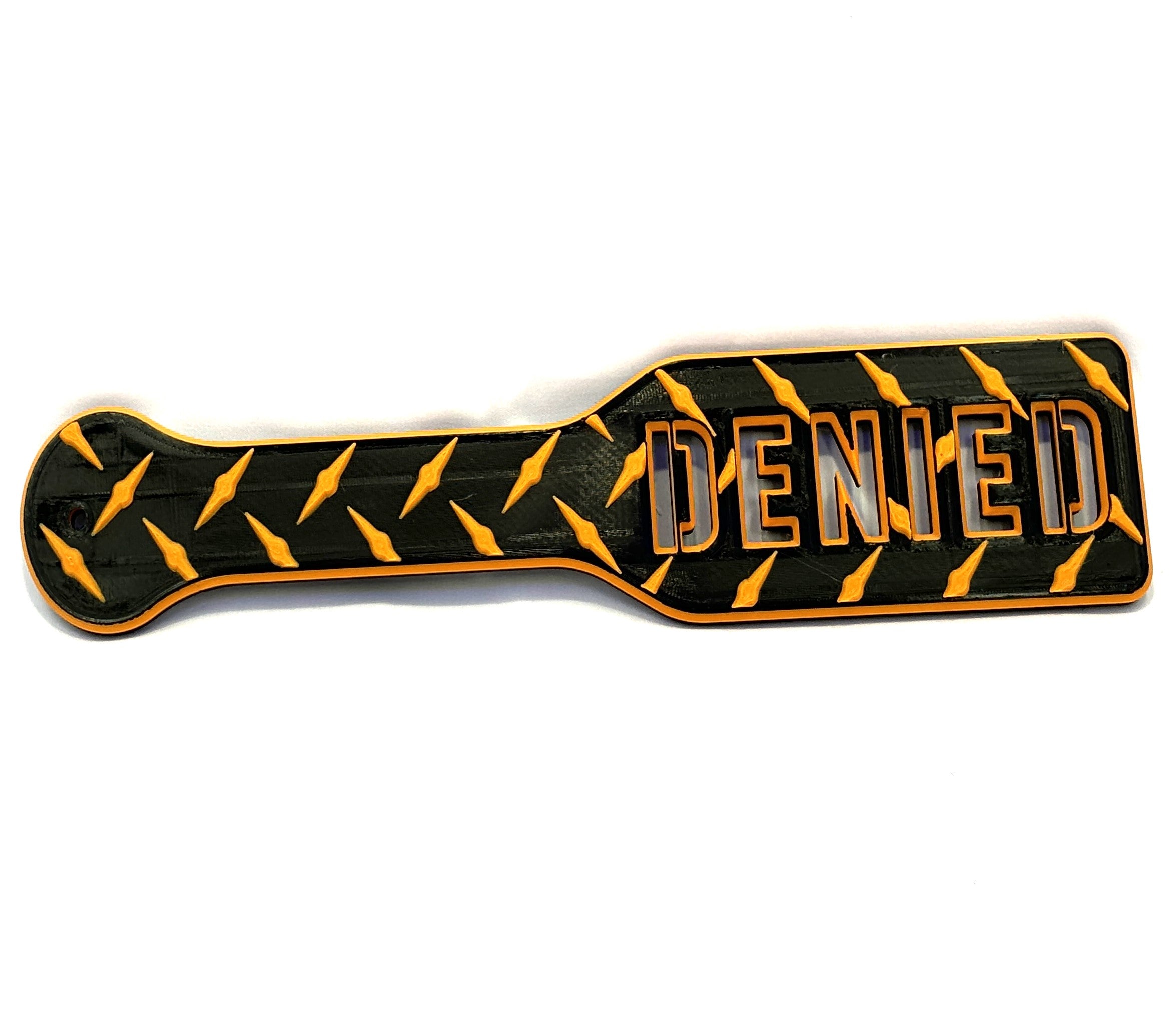 3D Printed Spanking Paddle DENIED Black and Orange