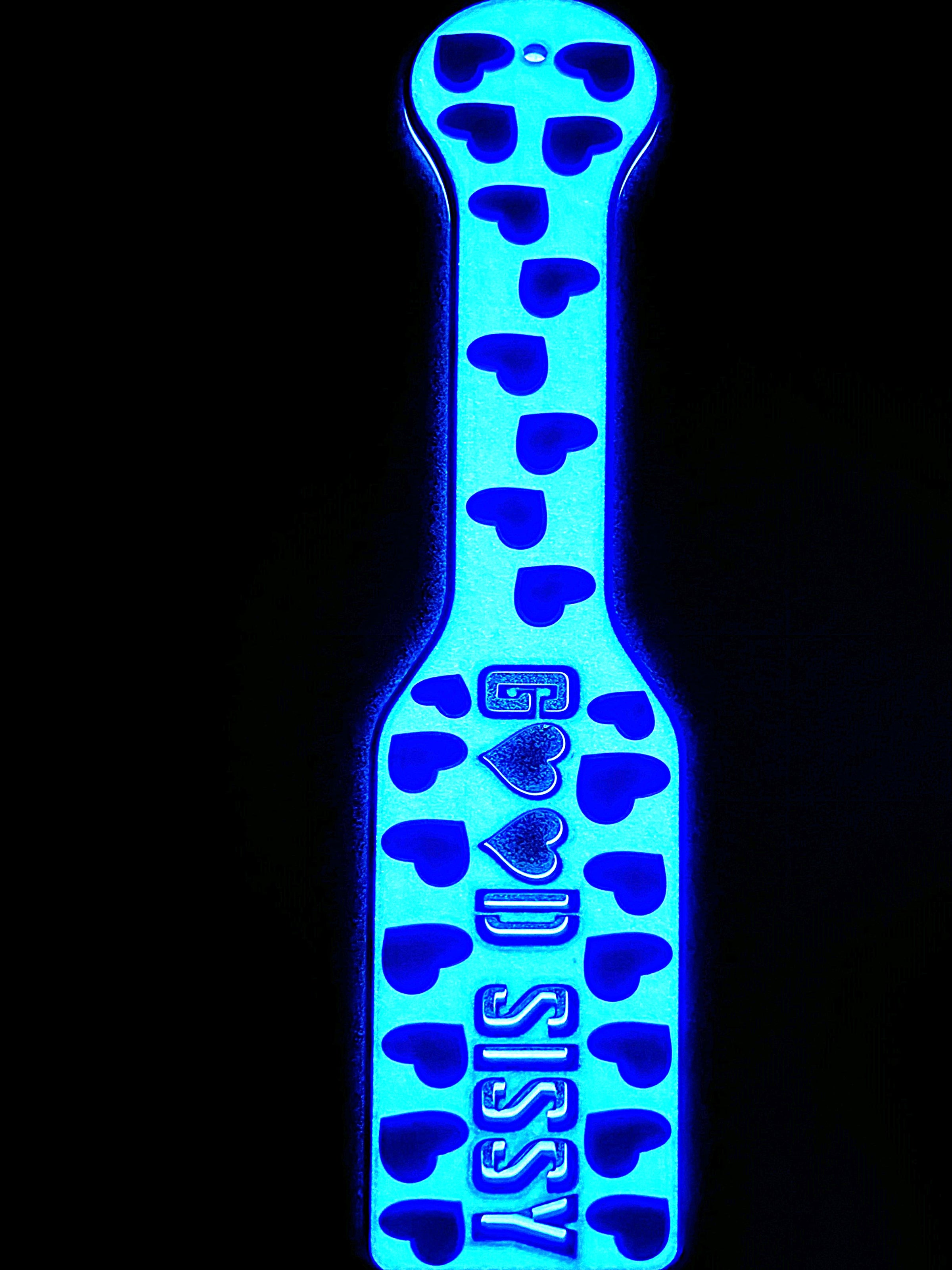 3D Printed Spanking Paddle GOOD SISSY Blue and Glow in the Dark