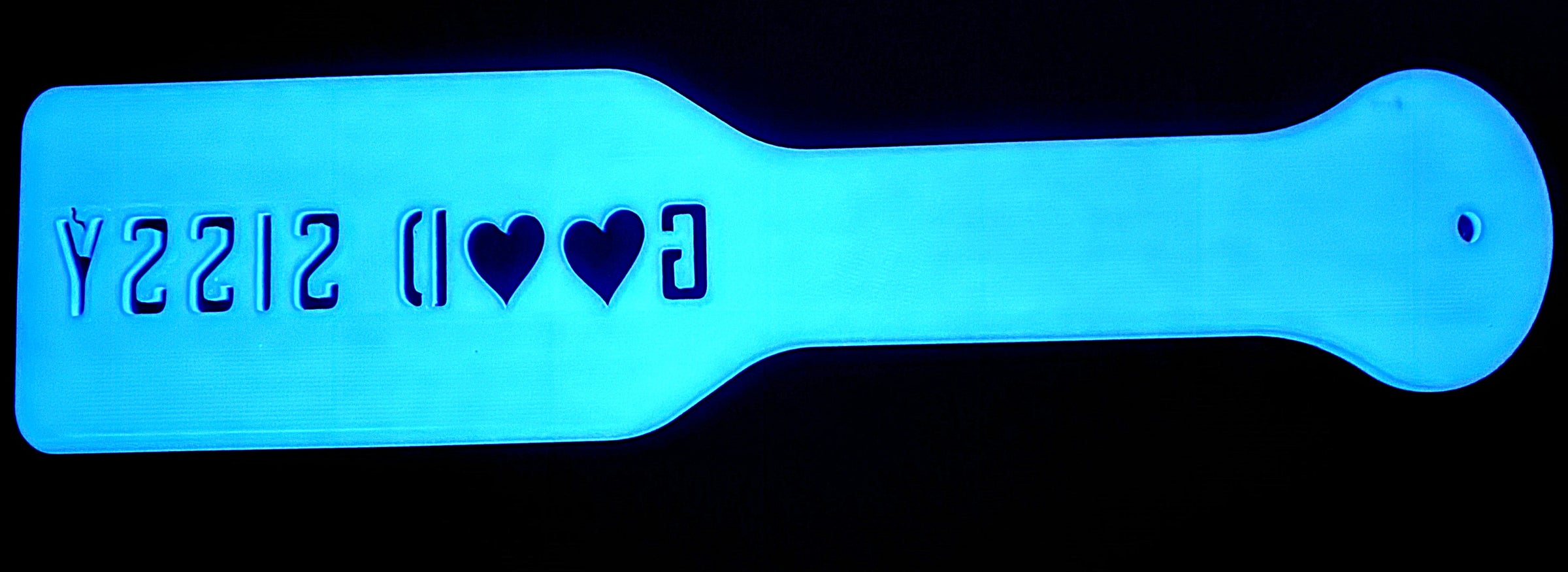 3D Printed Spanking Paddle GOOD SISSY Blue and Glow in the Dark