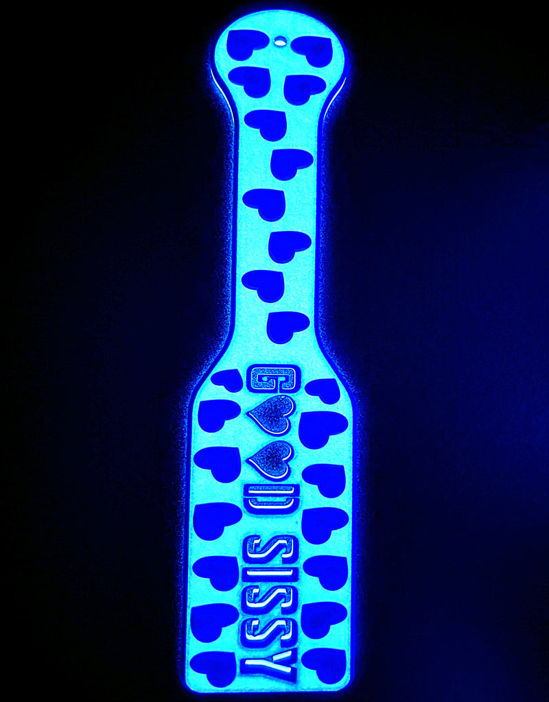 3D Printed Spanking Paddle GOOD SISSY Blue and Glow in the Dark