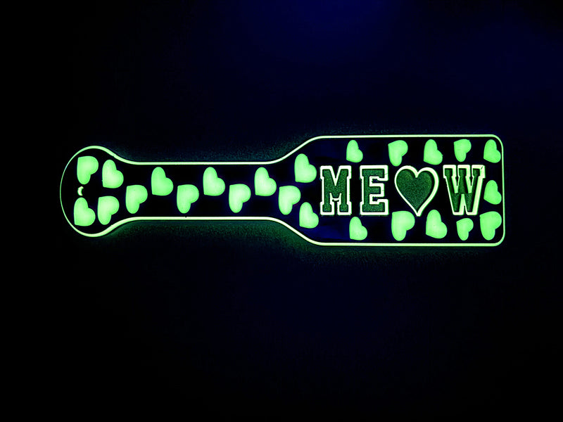 3D Printed Spanking Paddle MEOW Black and Glow in the Dark