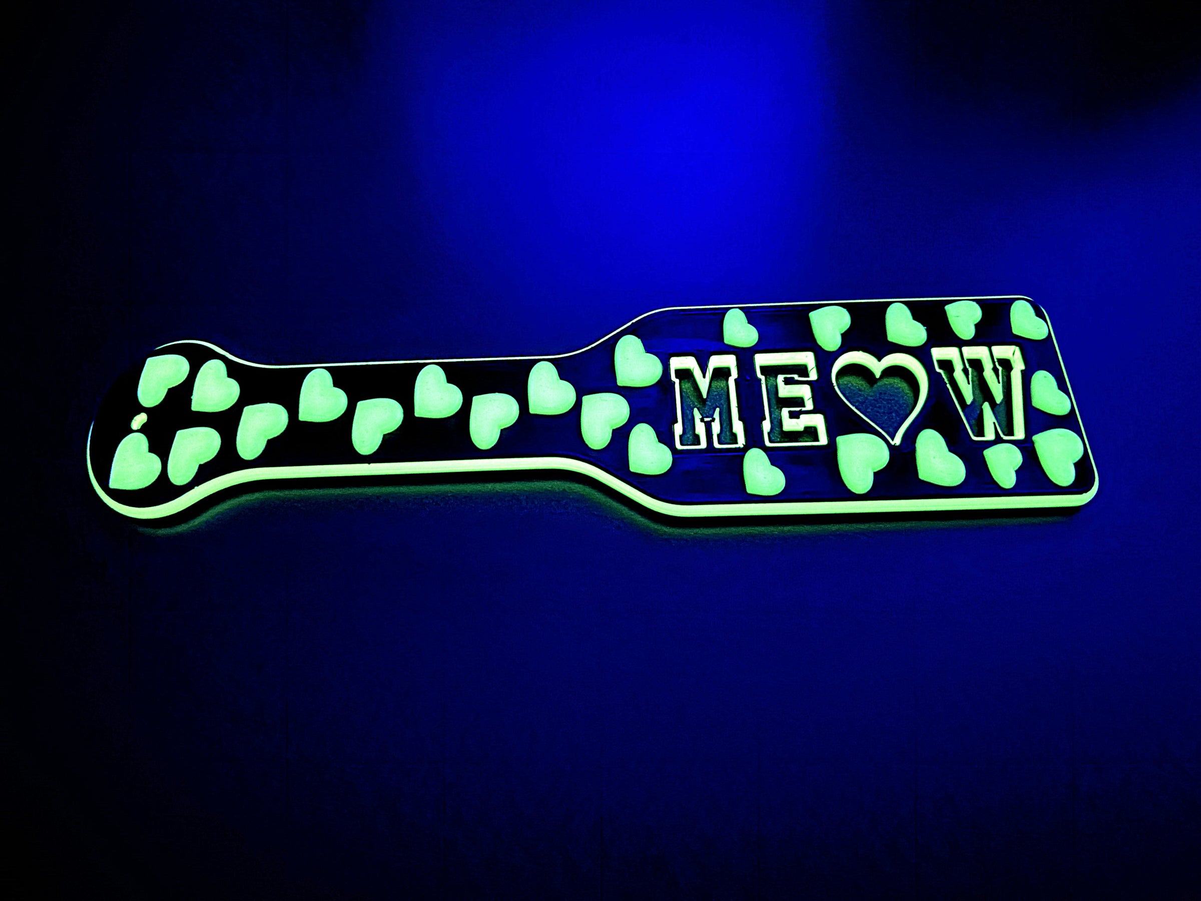 3D Printed Spanking Paddle MEOW Black and Glow in the Dark