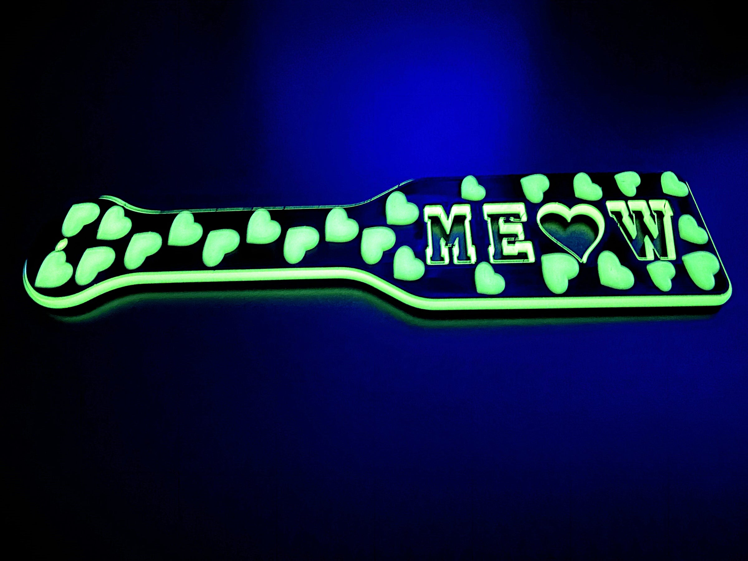 3D Printed Spanking Paddle MEOW Black and Glow in the Dark