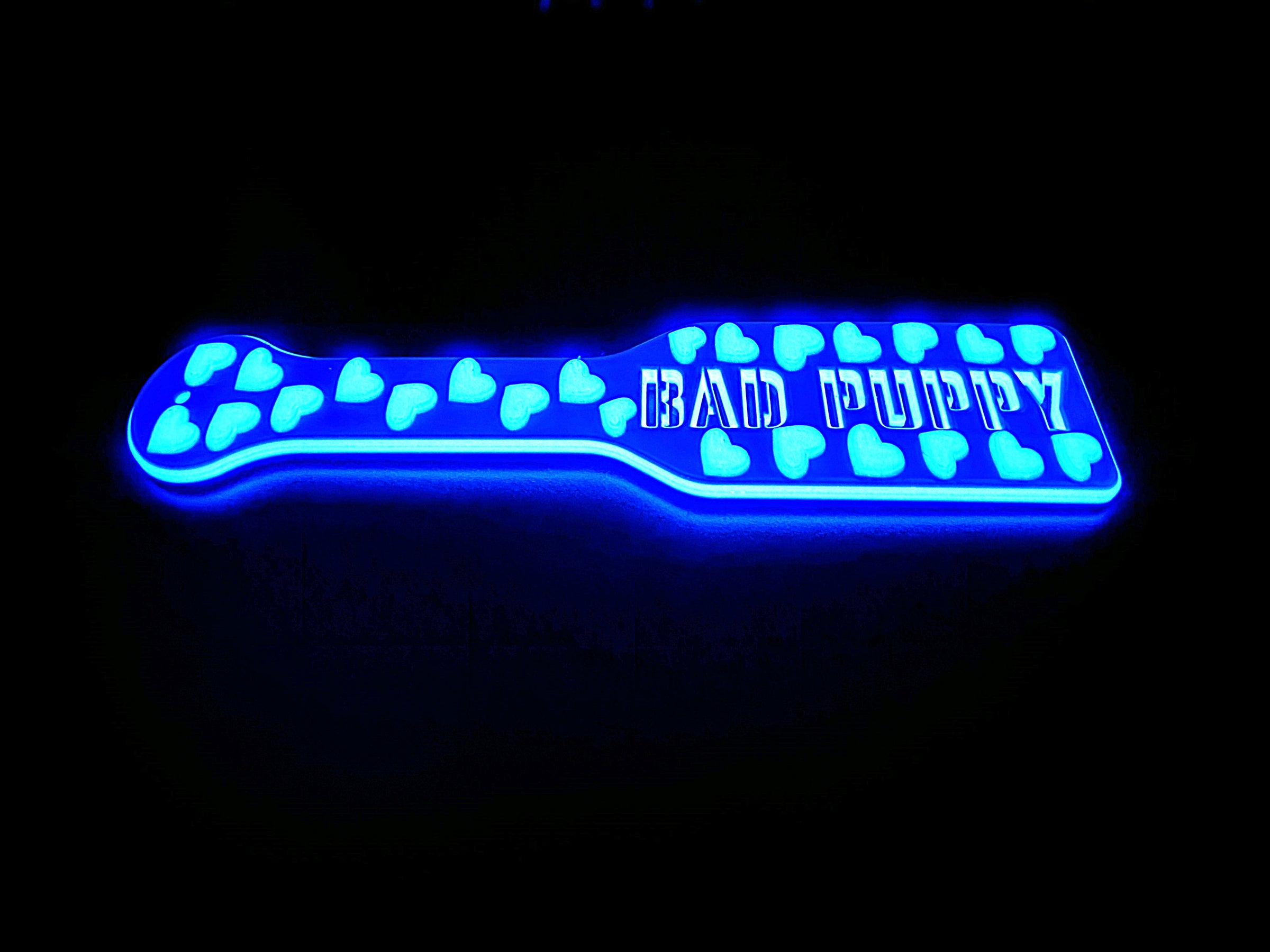 3D Printed Spanking Paddle BAD PUPPY Blue Glow in the Dark