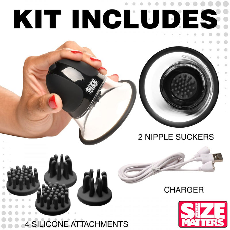 Size Matters 10X Rotating Rechargeable Silicone Nipple Suckers with 4 Attachments