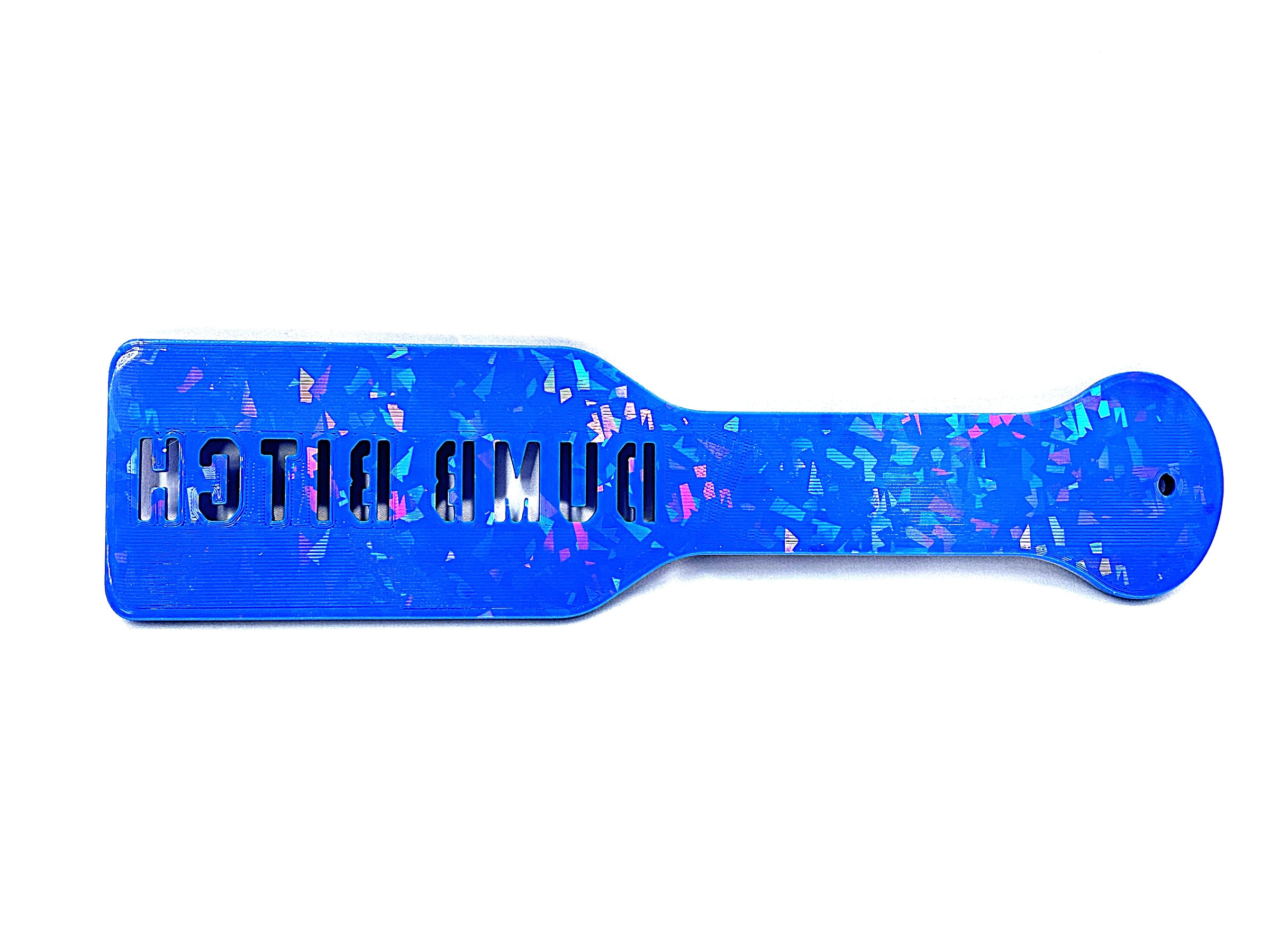 3D Printed Spanking Paddle DUMB BITCH Blue and Glow in the Dark