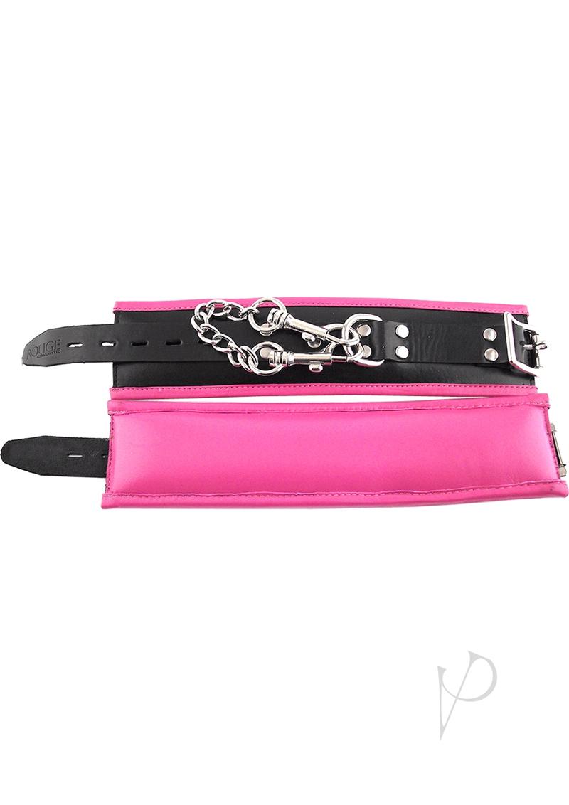 Rouge Black and Pink Padded Leather Adjustable Wrist Cuffs
