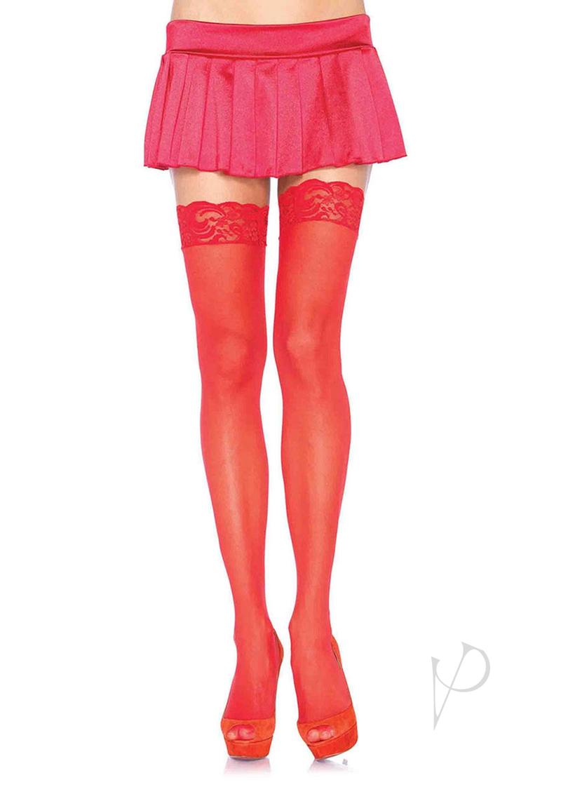 Sheer Thigh High W/ Lace Top Os Red