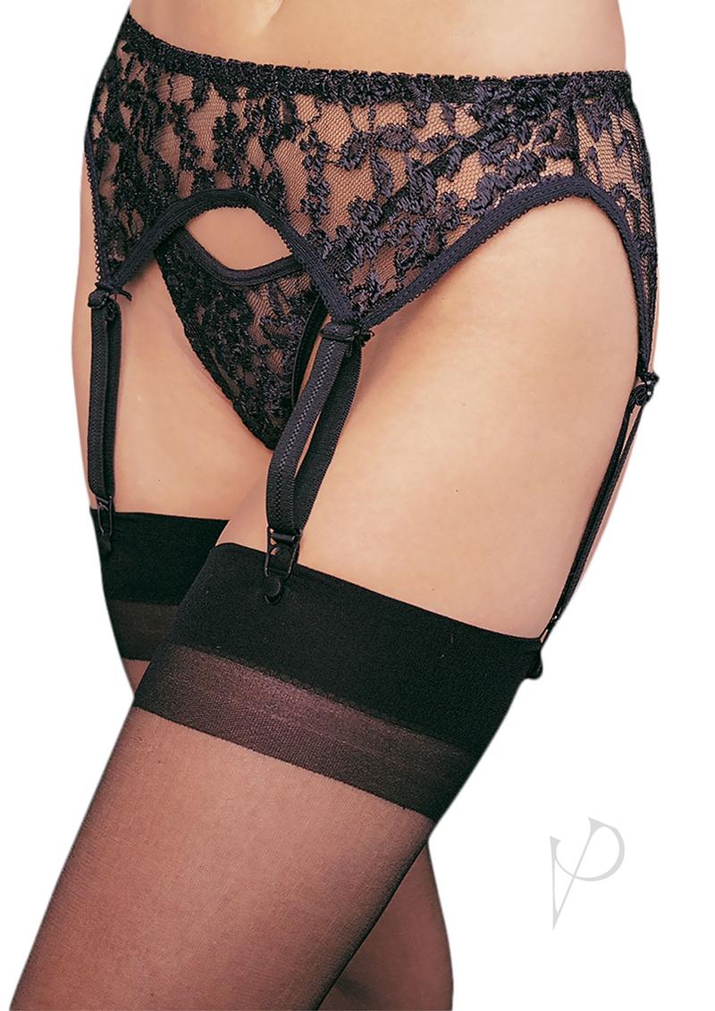 Lace Garter Belt W/ Thong Os Black