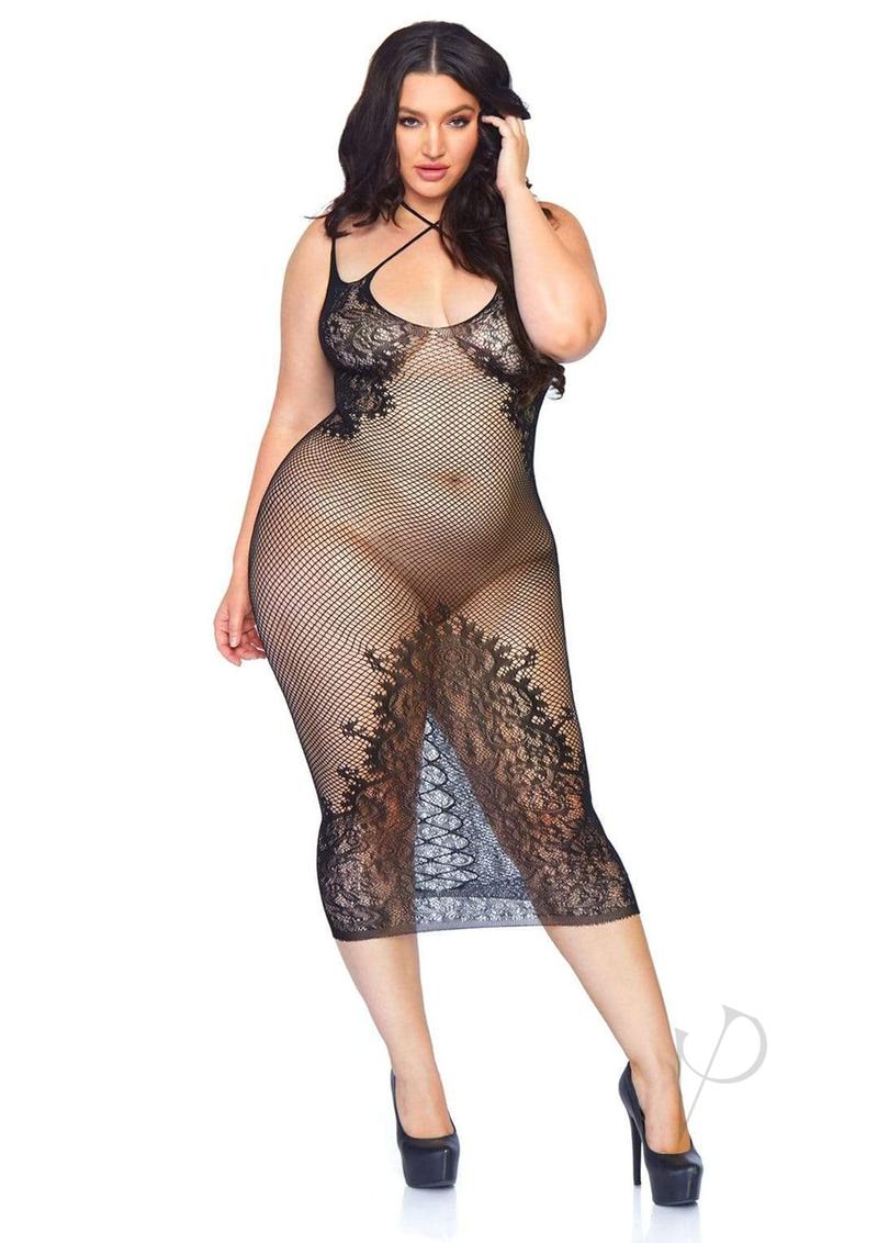Seamless Net Halt Dress 1x-2x Blk(disc)
