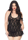 Halter Rose Lace Dress Plus Black