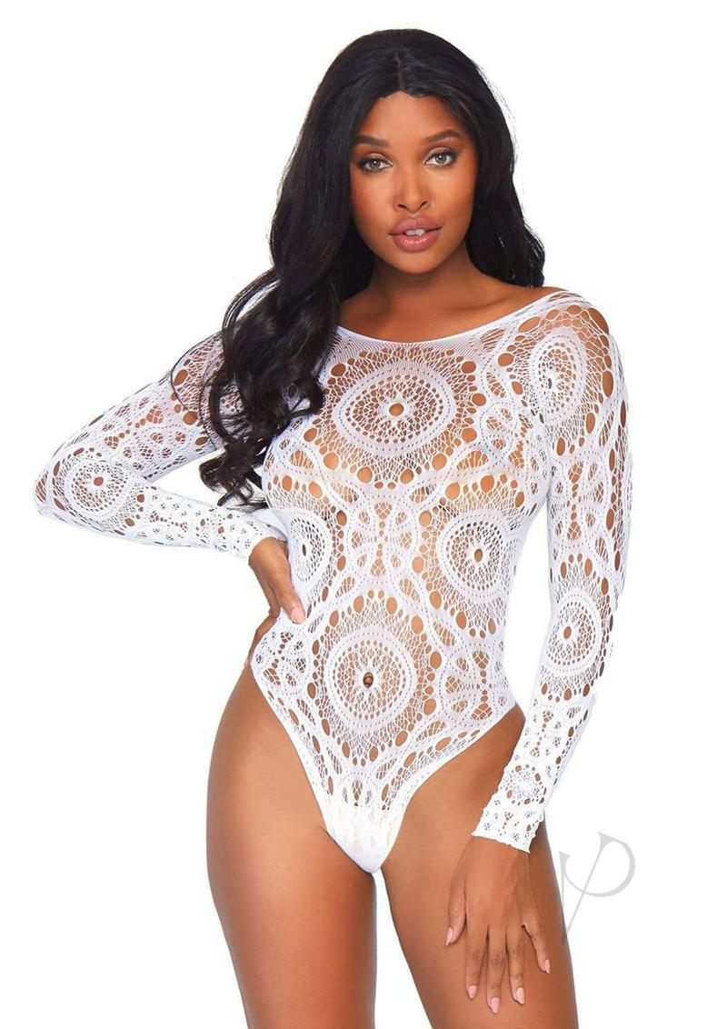 Crochet Lace Crotch Thong Teddy M/l Whit