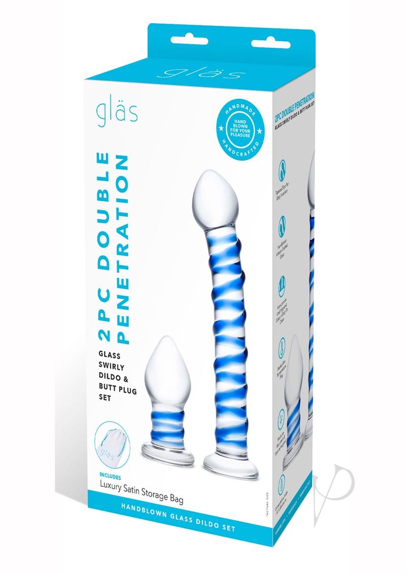 Swirly Dildo and Buttplug Set Clear/blue