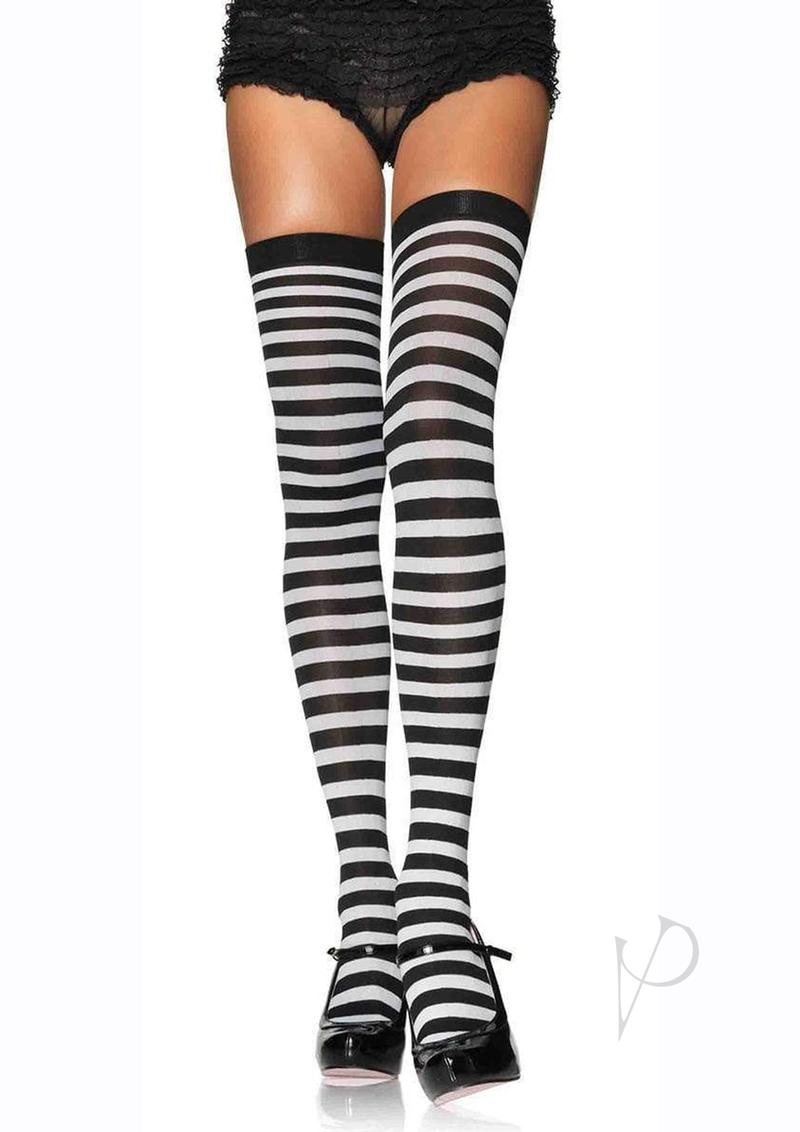 Nylon Stocking W/stripe 1x-2x Blk/wht