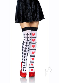 Harlequin Heart Thigh High Os Wht/red