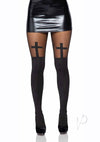 Spandex Cross Hose W/thigh Accent Os Blk