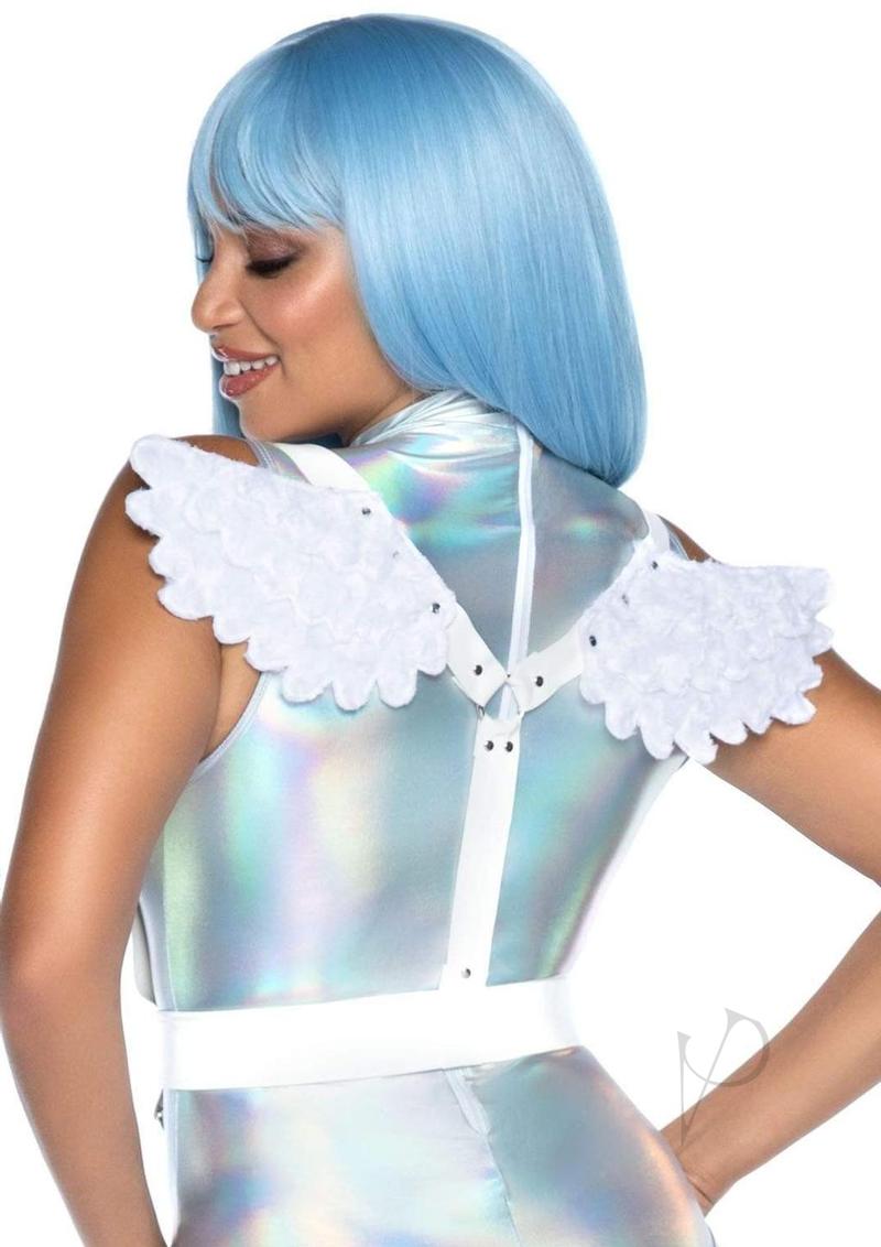 Furry Angel Wing Body Harness Os White