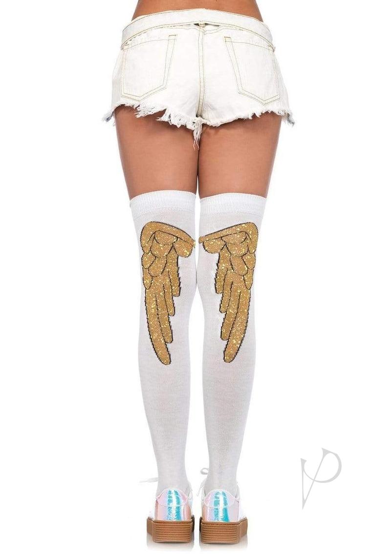 Lurex Angel Wing Knee Sock White/gold