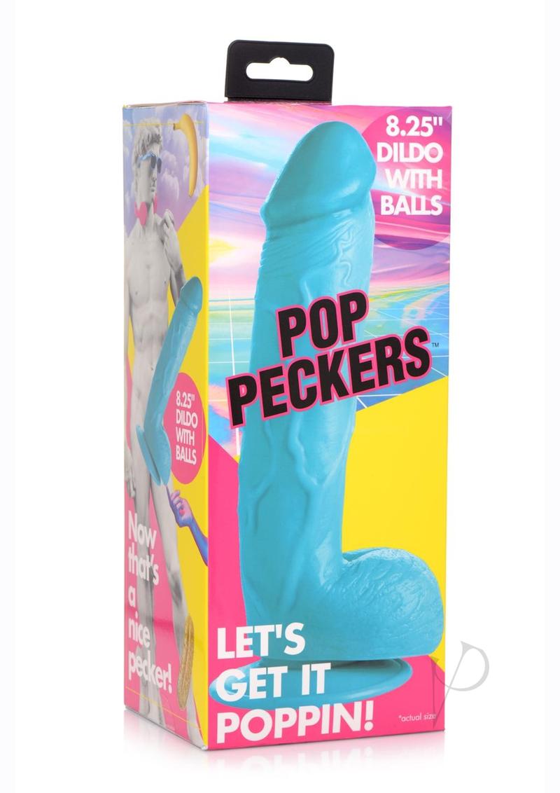Pop Peckers Dildo W/balls 8.25 Blue