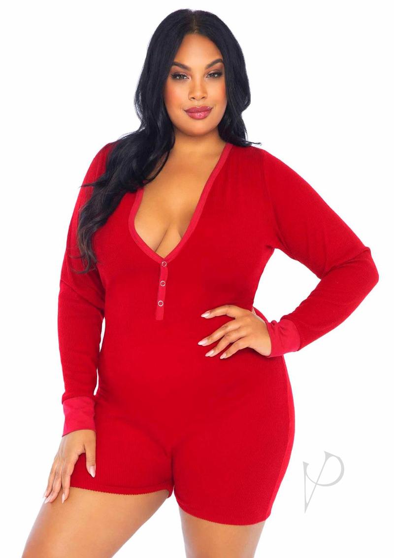 Brushed Romper Long John/flap 3x/4x Red