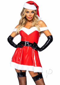 Naughty Santa Vinyl Dress 3pc Sm Red/wht