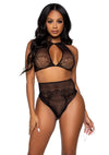 Dotted Net Halter/high Thong 2pc Os Blk