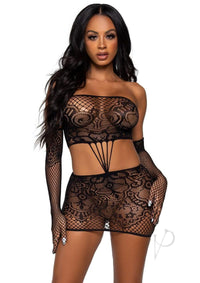 Strap Lace Tube Dress/gloves 2pc Os Blk