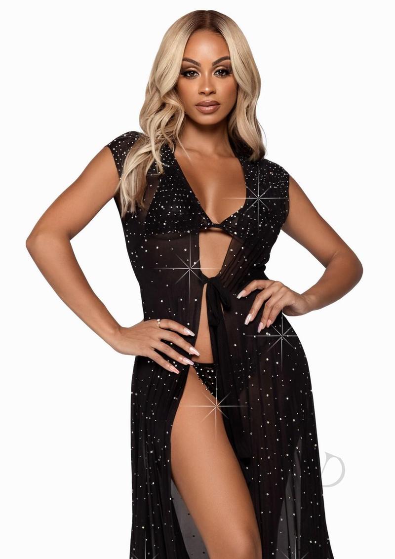 Iridescent Rhinestone Sheer Robe Os Blk