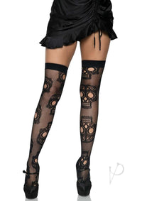 Sugar Skull Net Thigh Highs Os Black