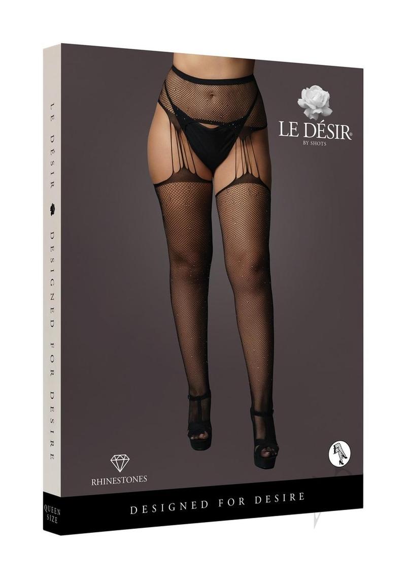 Suspender Rhinest Pantyhose Qn Blk(disc)