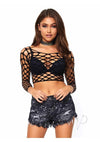 Pothole Net Long Sleeve Crop Top Os Blk