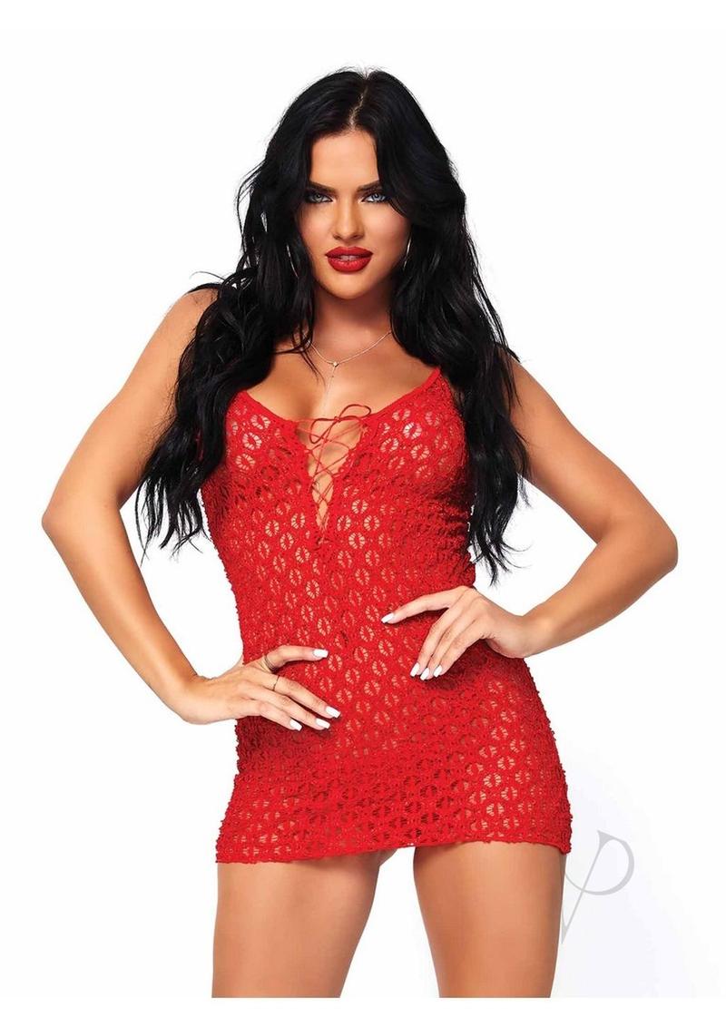 Mini Dress Lace Up Frnt G String Os Red