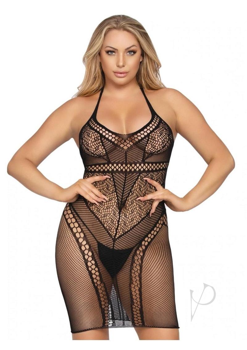 Multi Net Halter Mini Dress Os Black