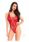 Floral Lace Thong Teddy Os Red
