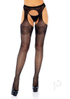 Polka Dot Fishnet Hose Cuban Heel Os Blk