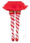 Spandex Candy Cane Thigh High Os Red/wht