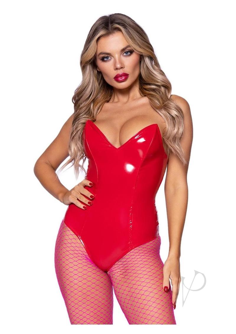 Vinyl Boned Bodysuit Md Red