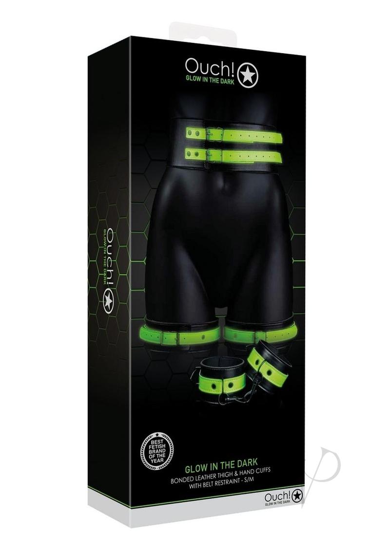 Ouch! Thigh Cuffs with Belt and Handcuffs Glow in the Dark