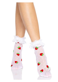 Strawberry Dot Ruffle Anklets Os Wht/red