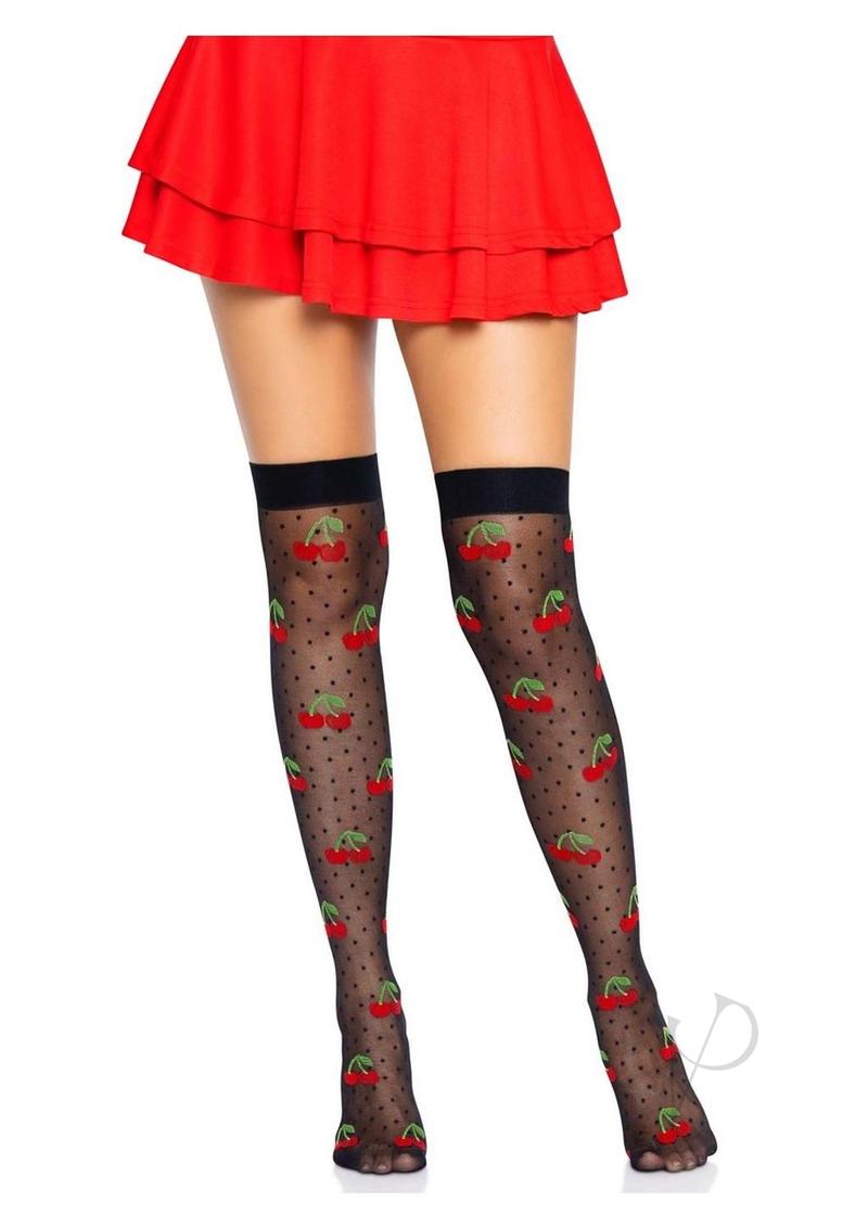 Spandex Dot Cherry Thigh Os Blk/red