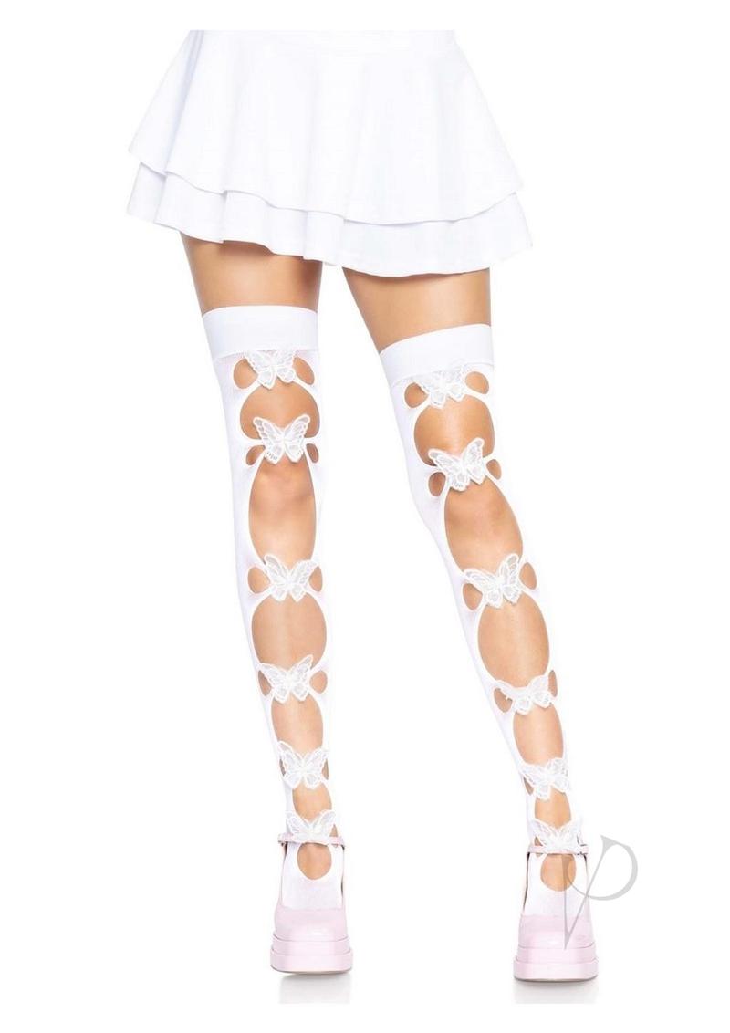 Opaque Butterfly Applique Thigh Os Wht